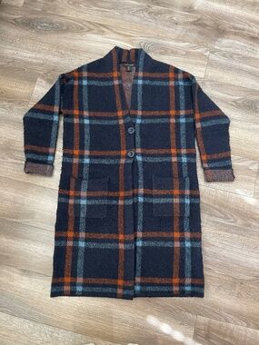 Tahari Wool Blend Plaid Coat Womens Size Large Cozy Fall Winter Jacket